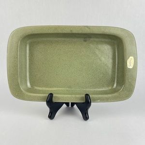 Vintage MCM Haeger 12” Rimmed Rectangle Sage Green Speckled Serving Bowl Platter